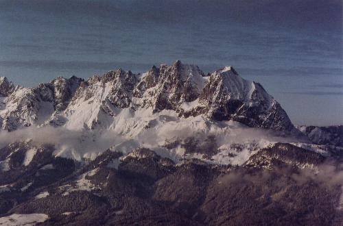 Ellmauer Halt, Karlspitze, Regalpspitze, Ackerlspitze og Maukspitze set fra Harchbichl